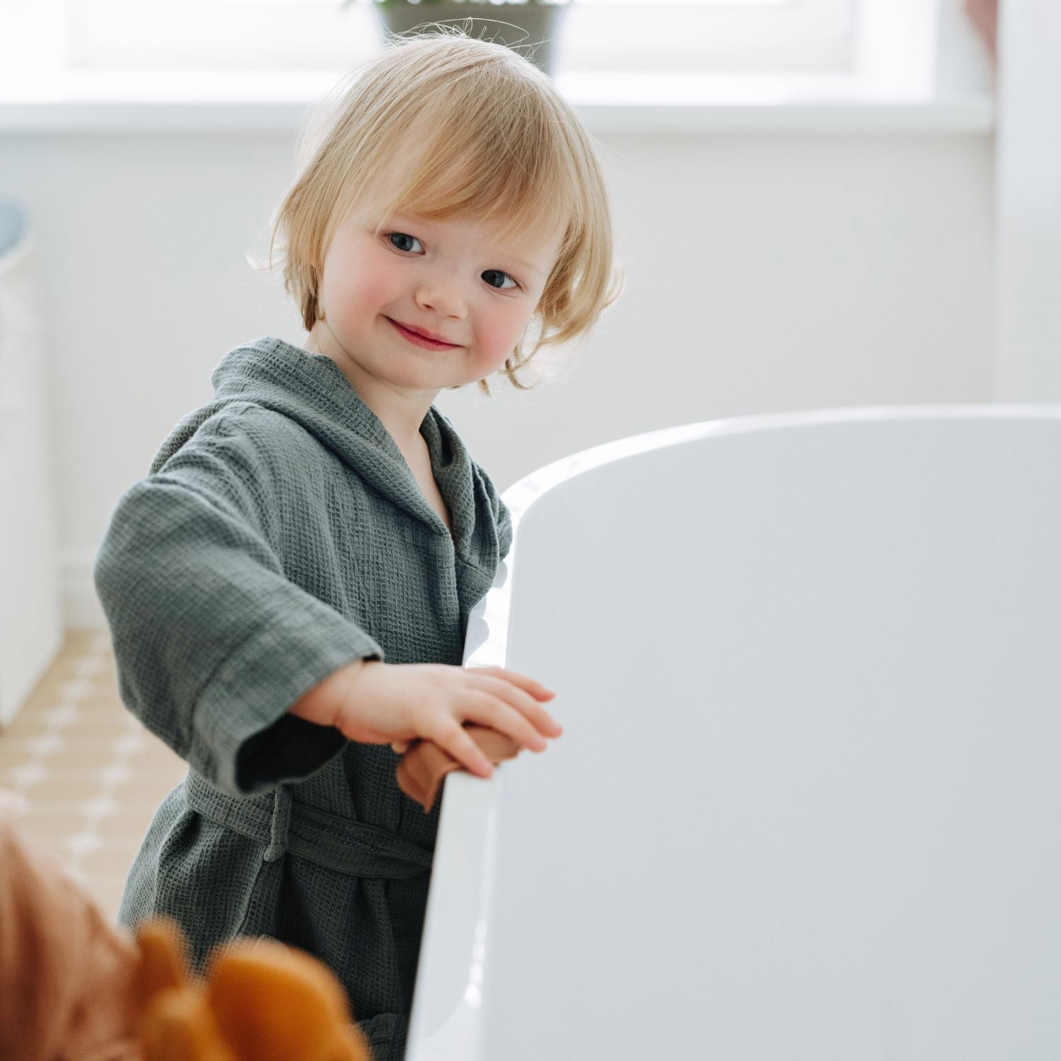 Linen Bathrobe for Kids - Blue Fog