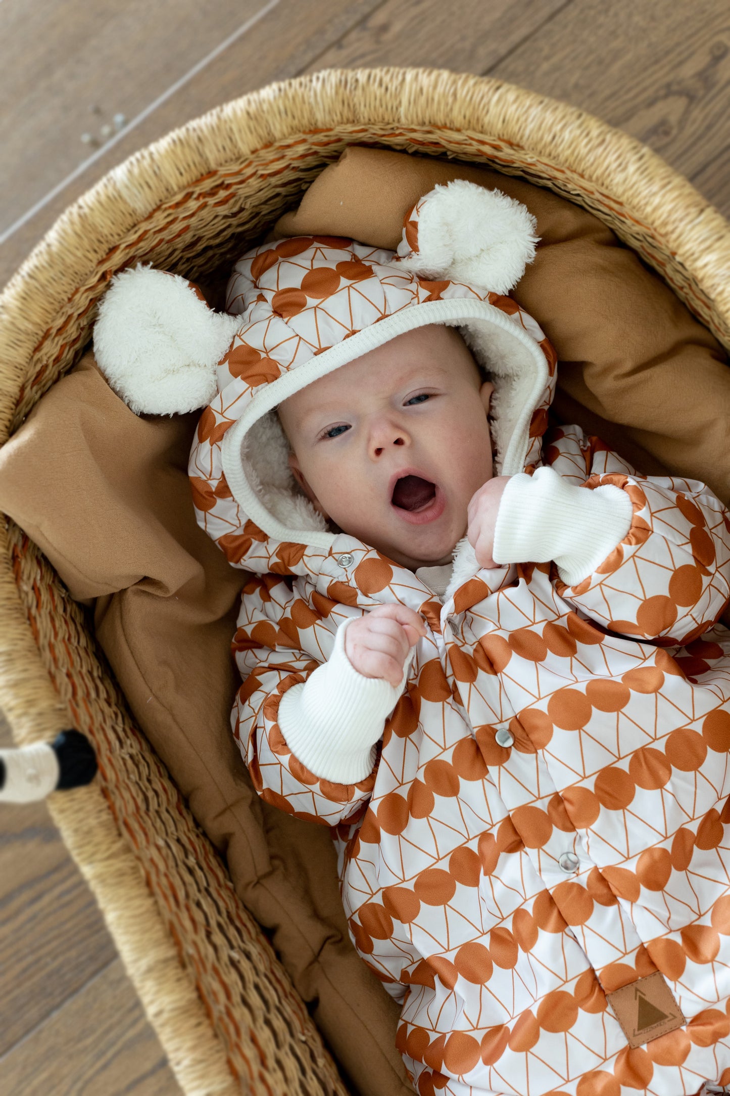 Winter Jumpsuit with Teddy Lining for Babies and Kids - Orange Dots