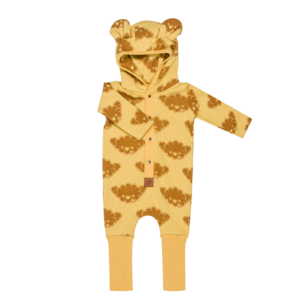 Eared Jumpsuit for Babies and Kids - Yellow with Clouds