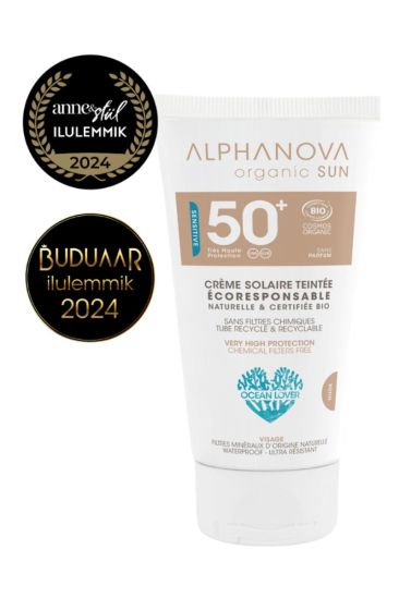 SPF50 lõhnatu tooniv mineraalne veekindel päikesekreem näole, heledale nahale 50 gr